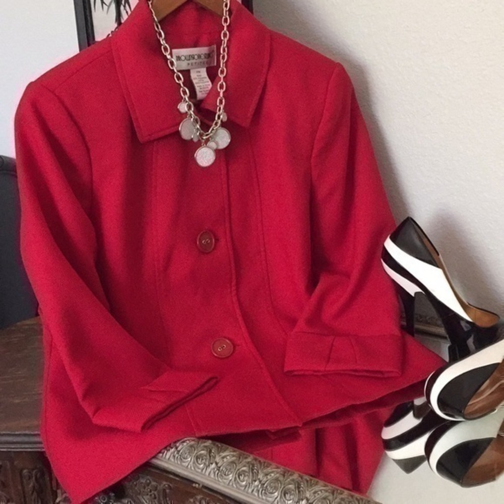 $15 SALE Vintage Petite Red Blazer Jacket Pleated Cuff Retro 90s Y2K